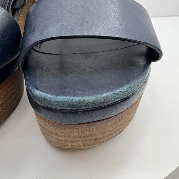 Tory Burch Solana Platform Sandals‎ Women's Size 5.5 Navy Blue Leather Strap - Picture 10 of 16